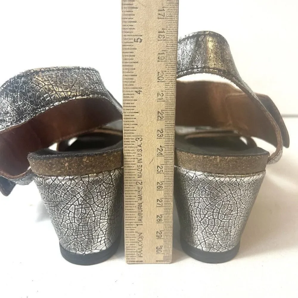 Taos Womens metallic Gray Leather Wedge Sandals EU 40 US 9.5 Sling Back Open Toe
